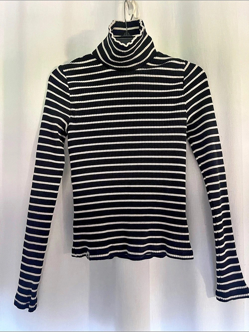 Mother Striped Turtleneck Top in Black & White Like New